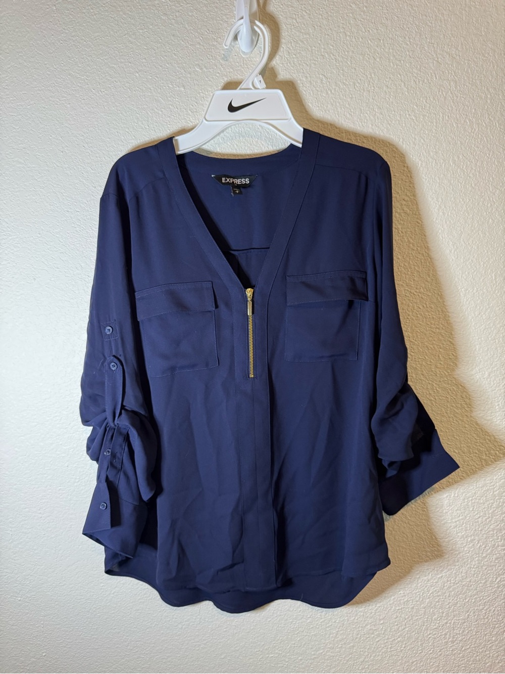 Express Women's Navy Zip-Front Blouse